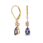 Very Light Pink Radiant Diamond and Tanzanite Pear Earrings