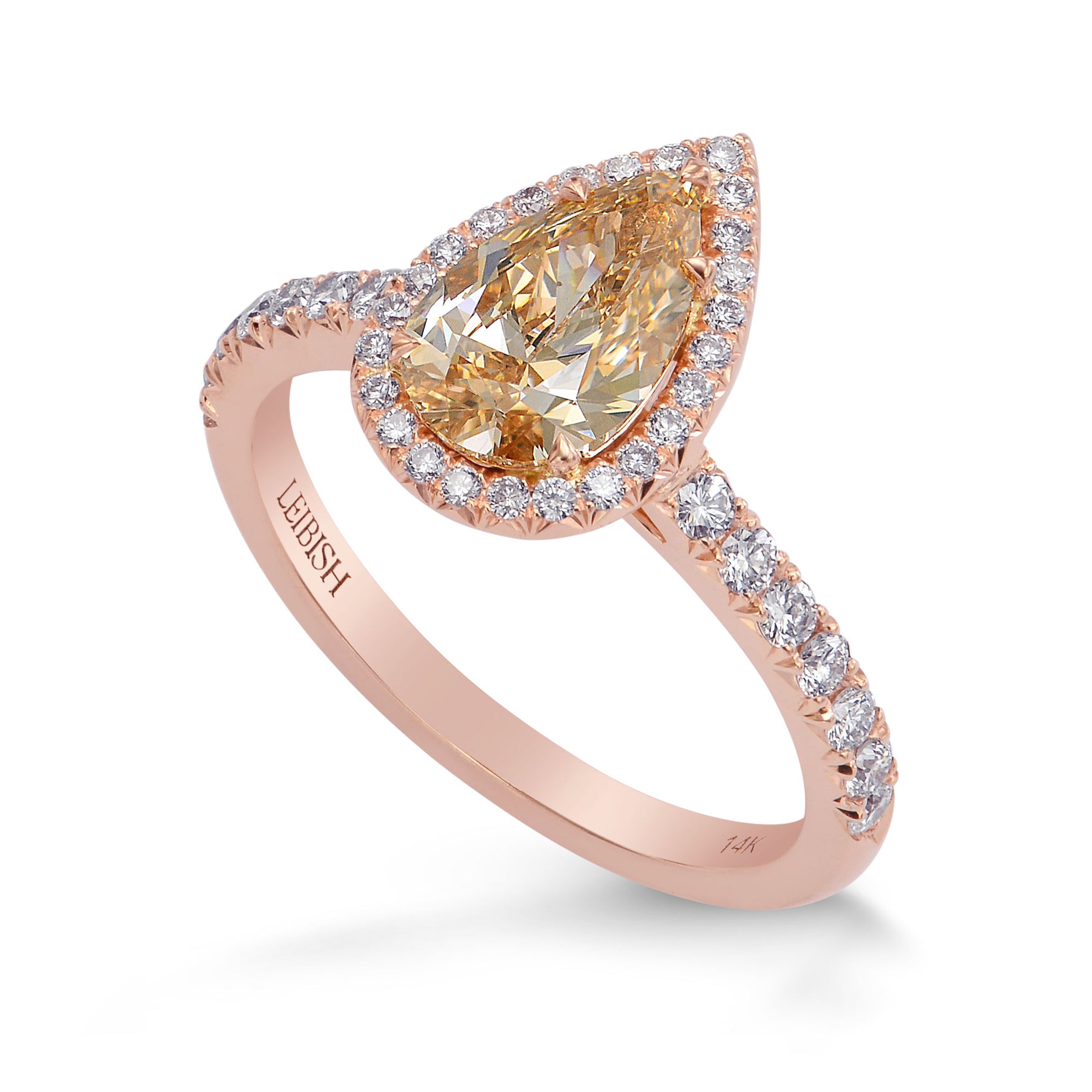 Fancy Brown Orange Pear Diamond Halo Ring