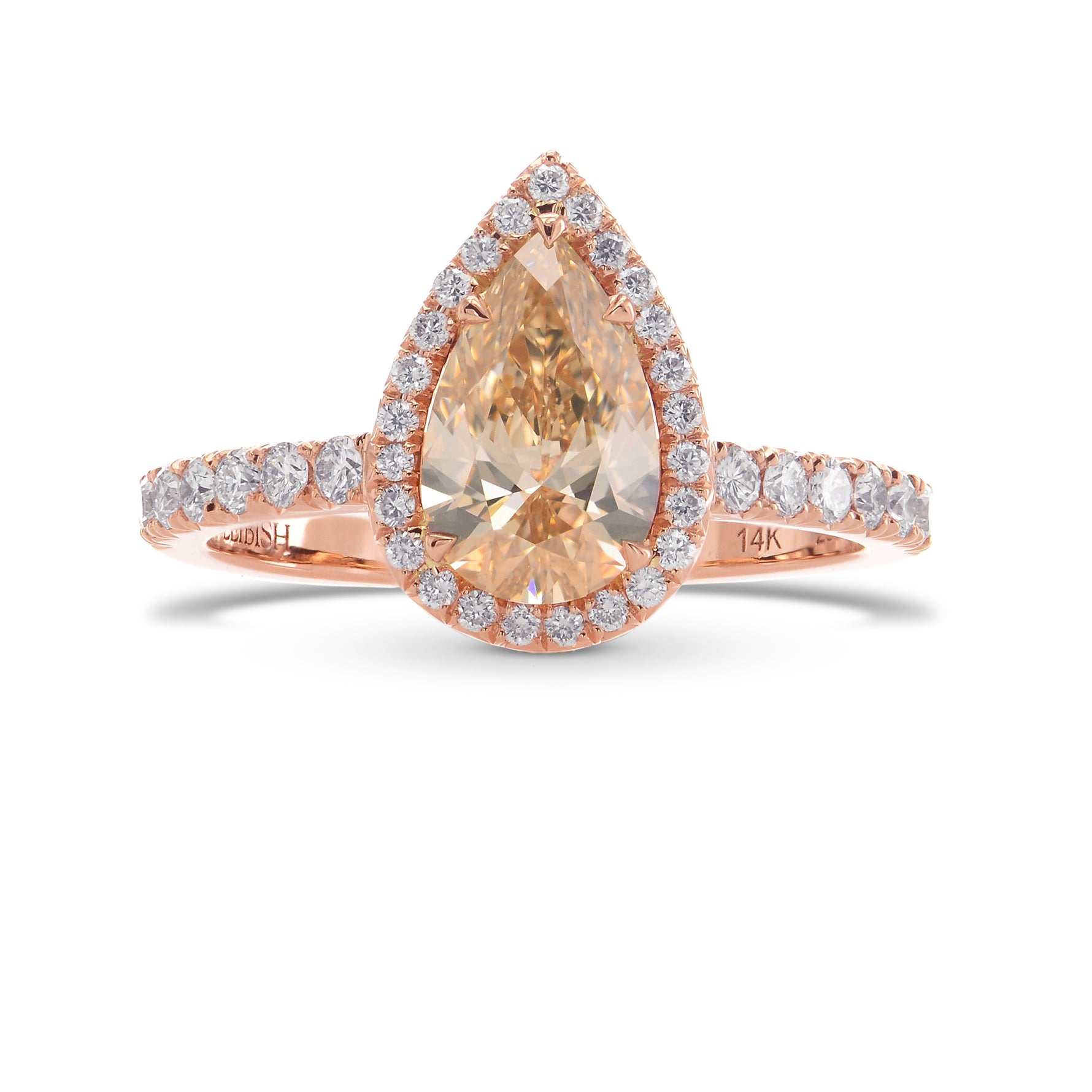 Fancy Brown Orange Pear Diamond Halo Ring