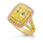Light Yellow Radiant Diamond Ring, with Pink and yellow Diamonds