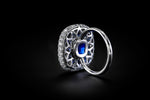 Royal Blue Sapphire and White diamonds Extraordinary Double Halo Ring