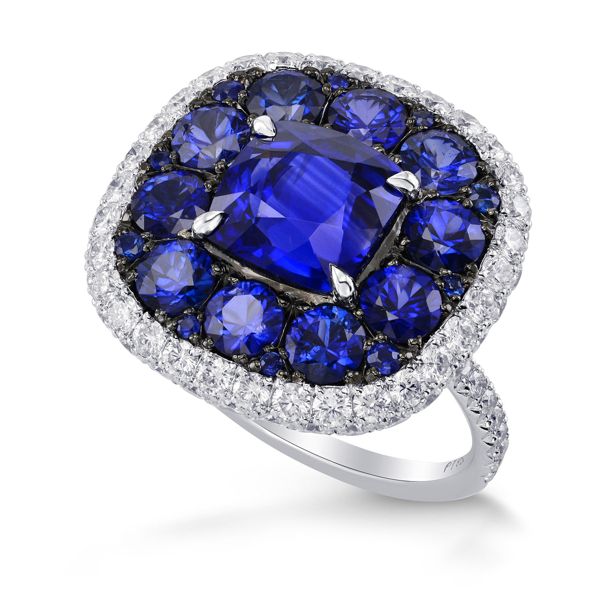 Royal Blue Sapphire and White diamonds Extraordinary Double Halo Ring