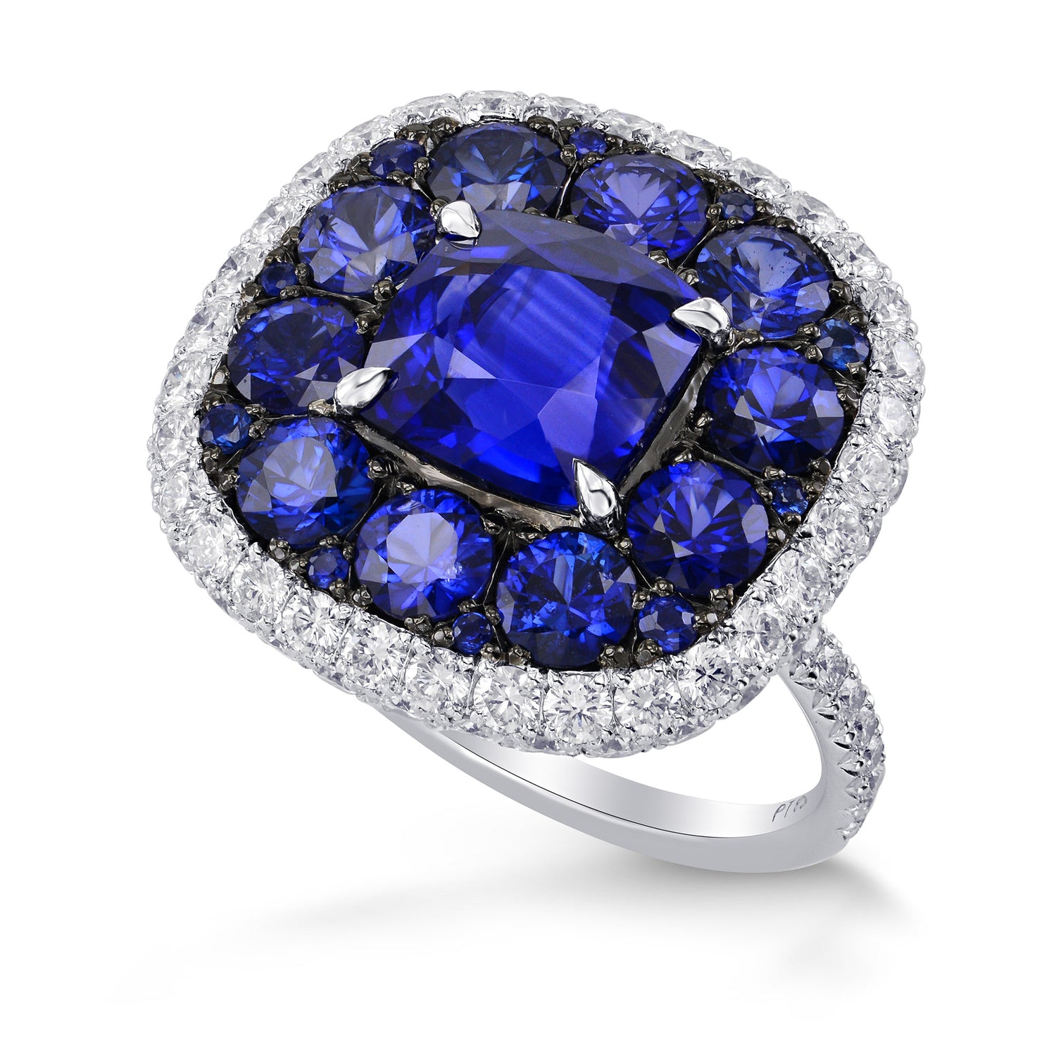 Royal Blue Sapphire and White diamonds Extraordinary Double Halo Ring