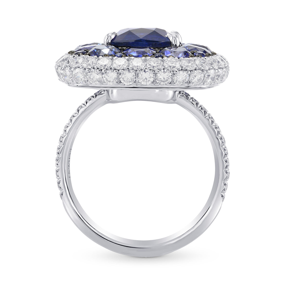 Royal Blue Sapphire and White diamonds Extraordinary Double Halo Ring