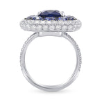 Royal Blue Sapphire and White diamonds Extraordinary Double Halo Ring