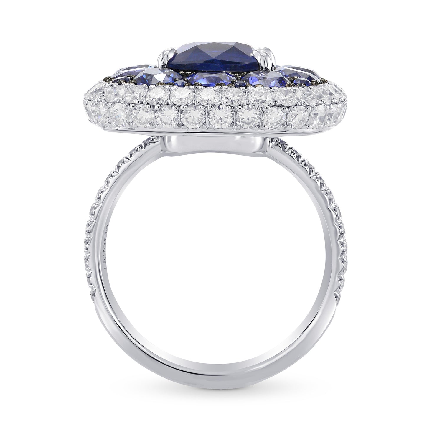 Royal Blue Sapphire and White diamonds Extraordinary Double Halo Ring