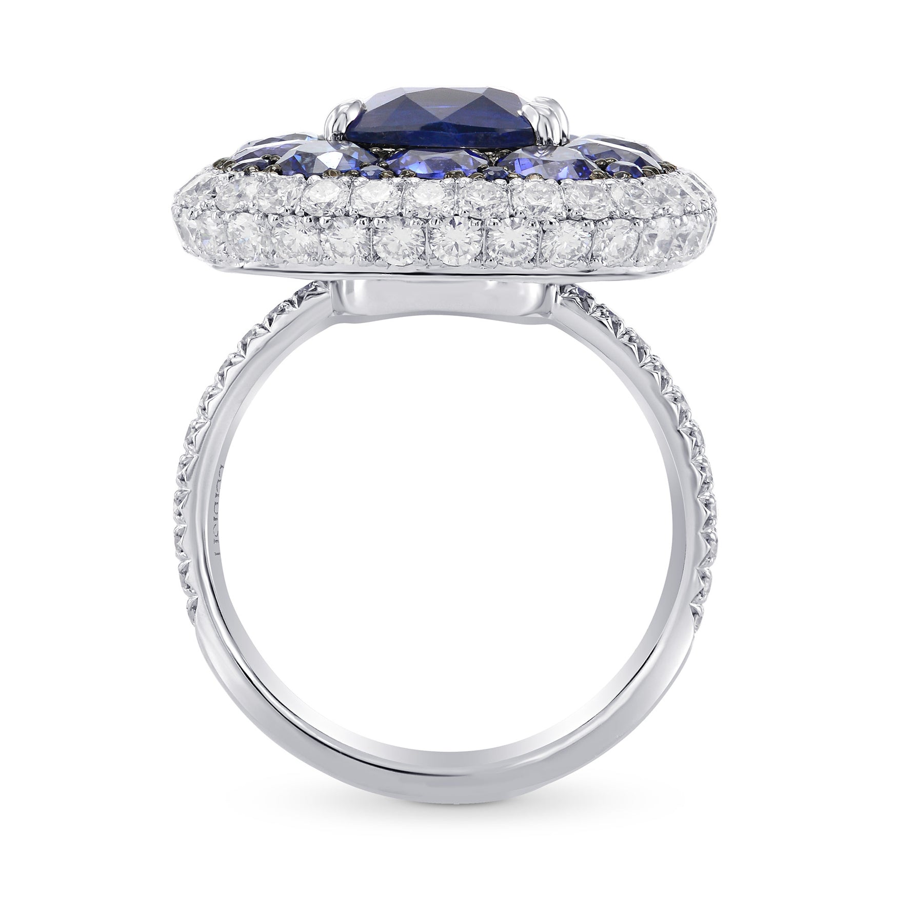 Royal Blue Sapphire and White diamonds Extraordinary Double Halo Ring