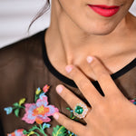  No Oil Zambian Emerald and Fancy Intense Yellow Diamond Extraordinary Ring