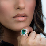  No Oil Zambian Emerald and Fancy Intense Yellow Diamond Extraordinary Ring