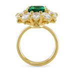  No Oil Zambian Emerald and Fancy Intense Yellow Diamond Extraordinary Ring