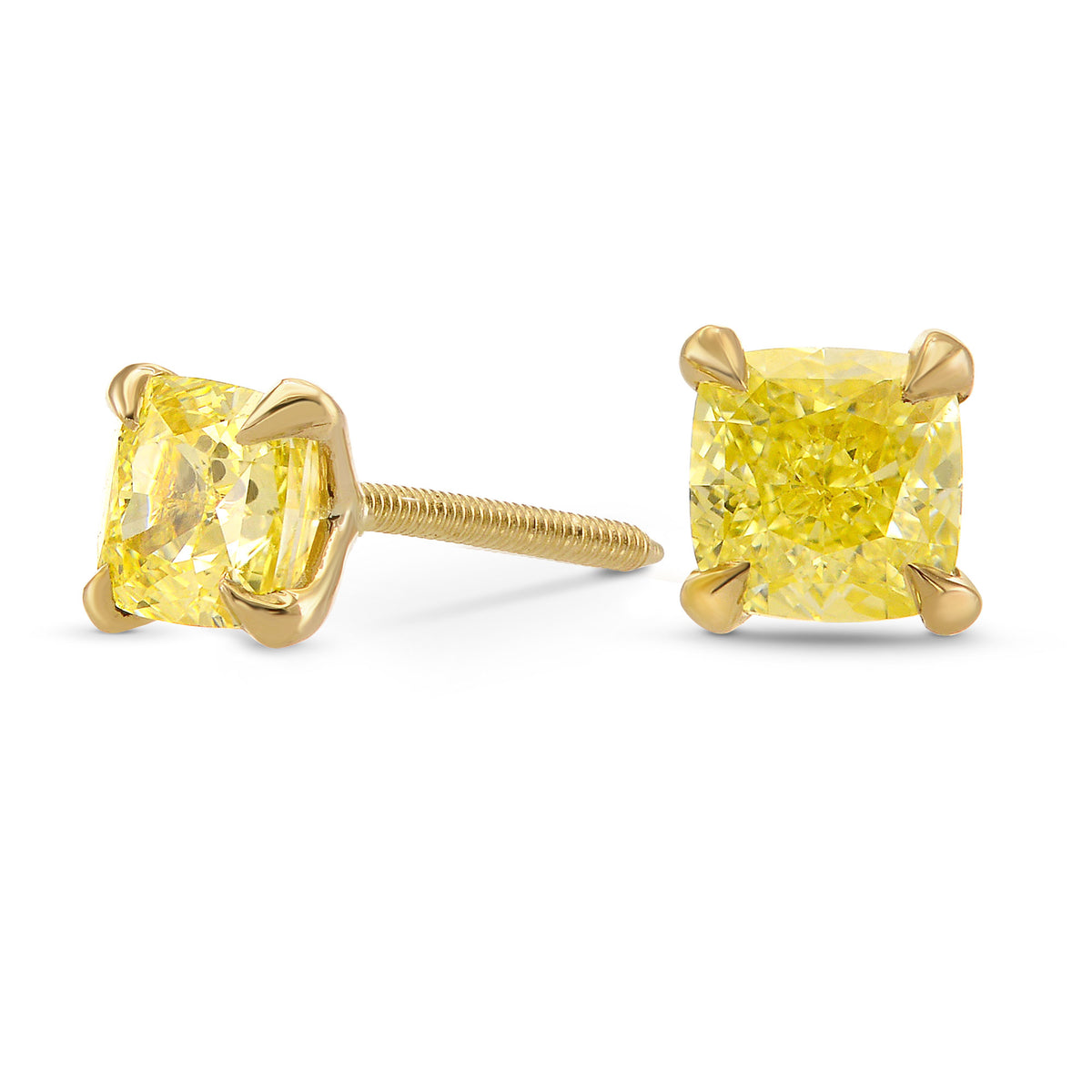 Fancy Yellow Cushion Diamond Stud Earrings