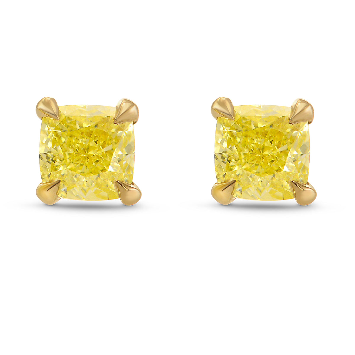 Fancy Yellow Cushion Diamond Stud Earrings