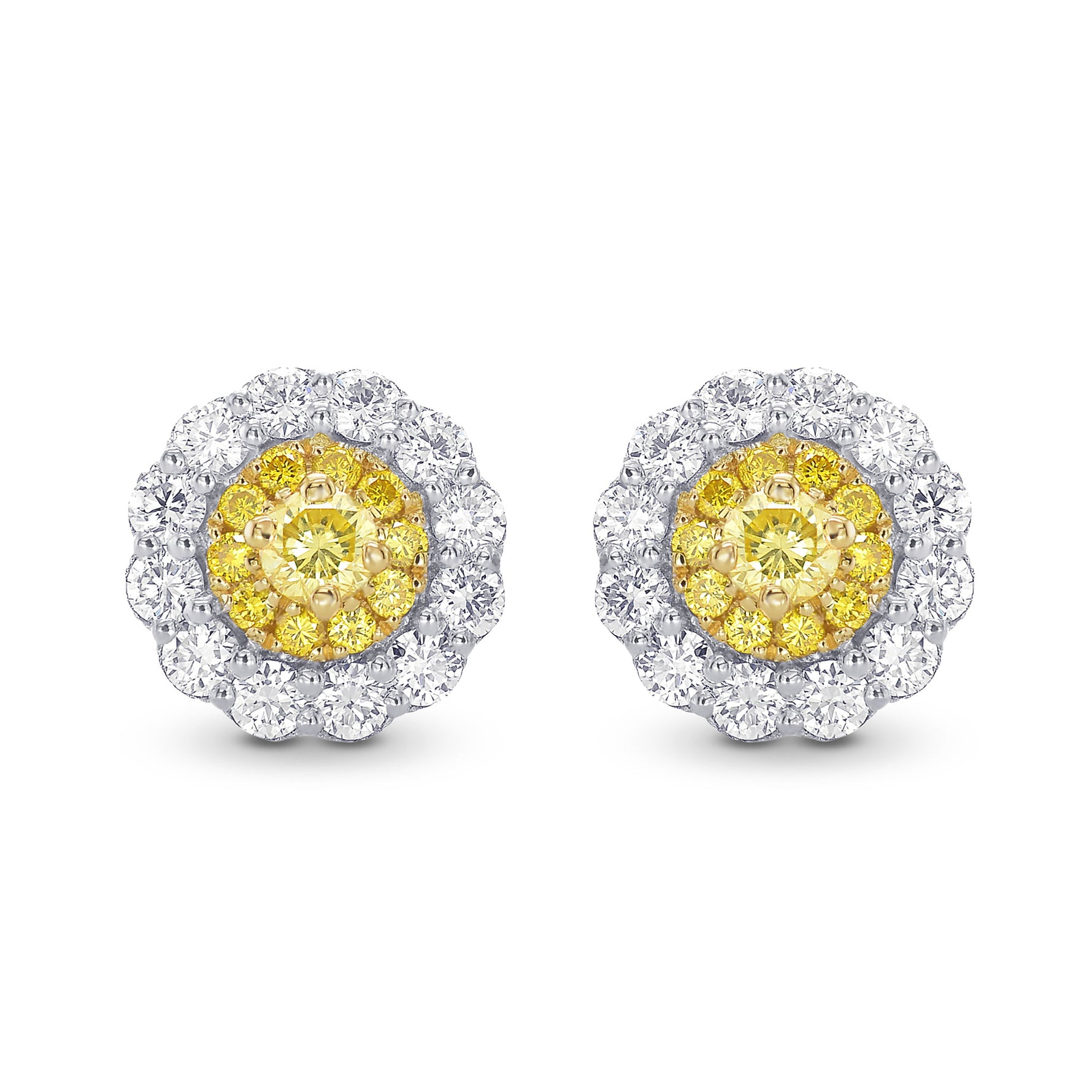 Round Brilliant Yellow Diamond Halo Earrings