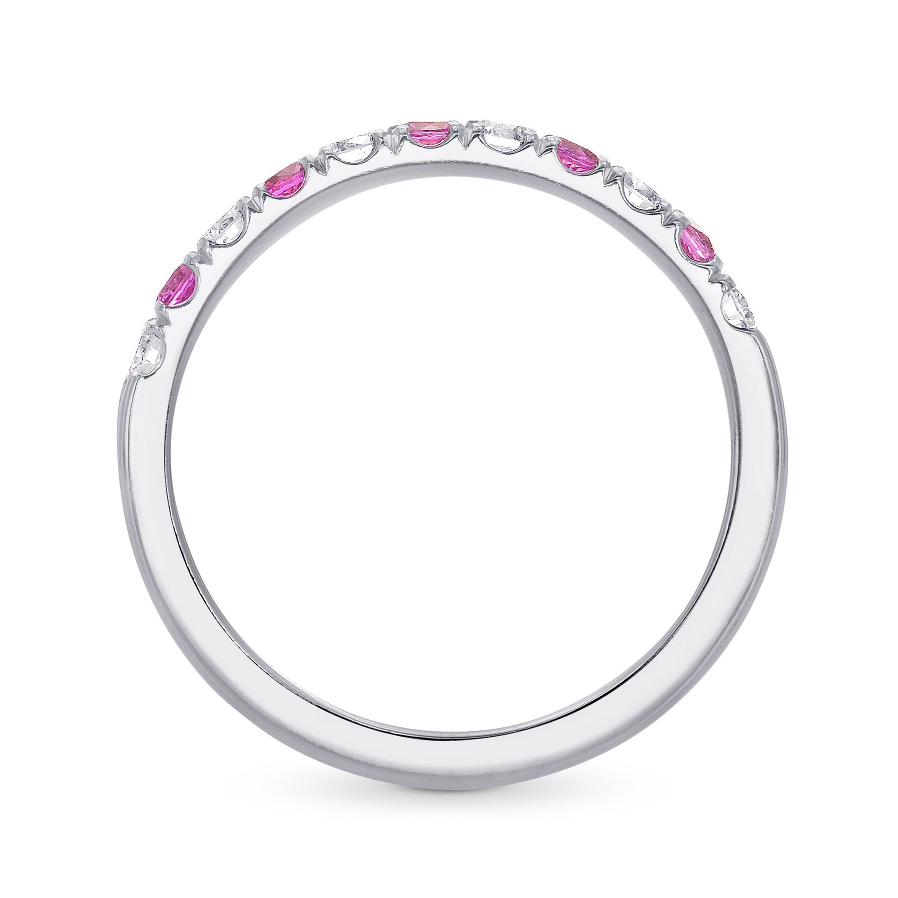 Pink Sapphire & White Diamond Wedding Band 