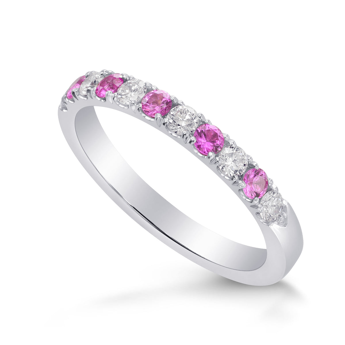 Pink Sapphire & White Diamond Wedding Band 