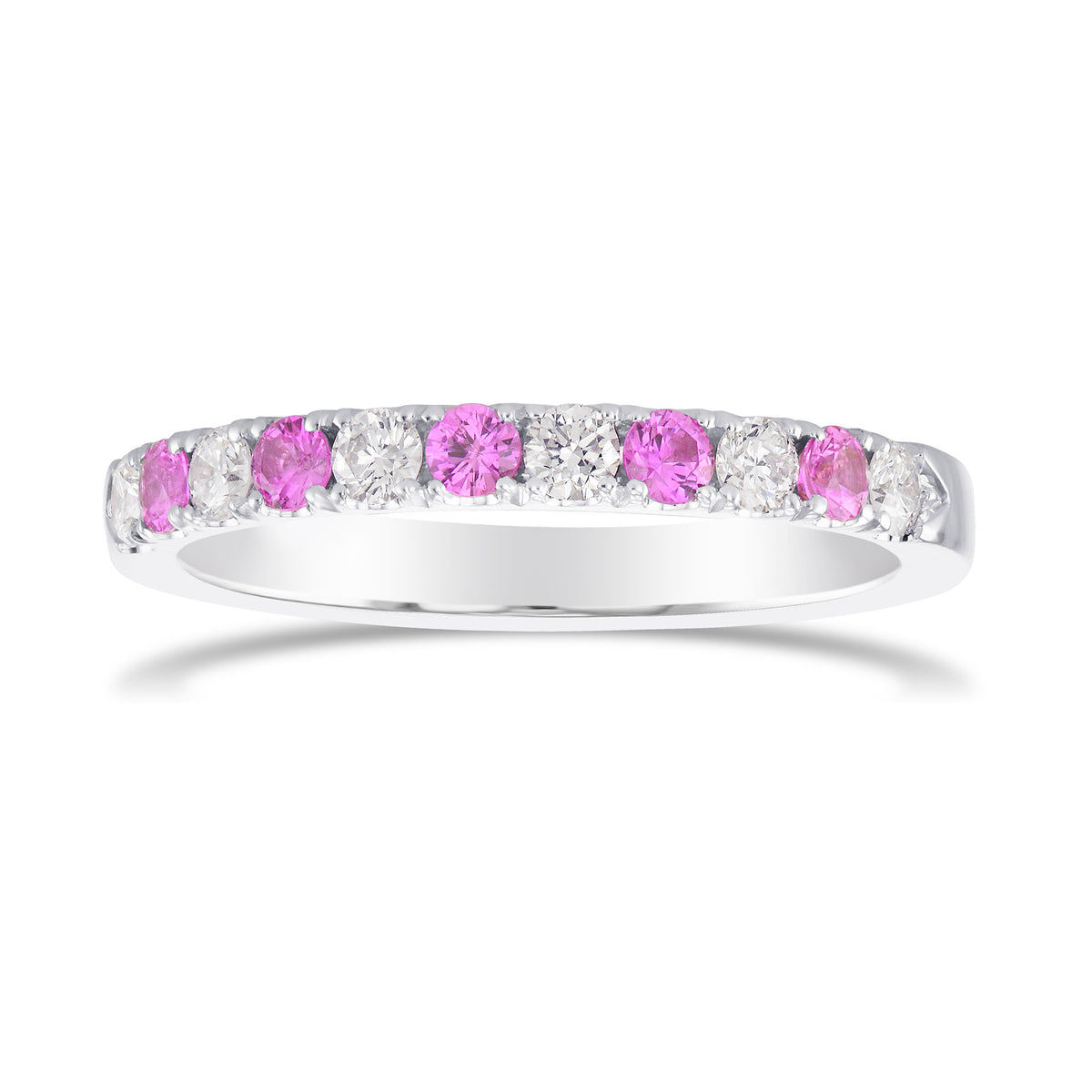 Pink Sapphire & White Diamond Wedding Band 