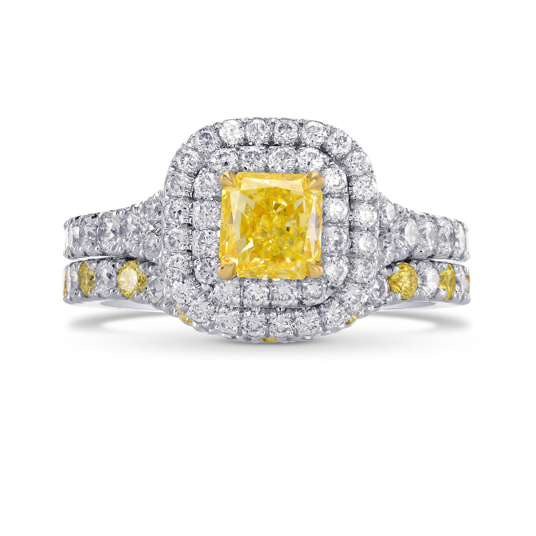 Fancy Yellow Radiant Diamond Double Halo Ring