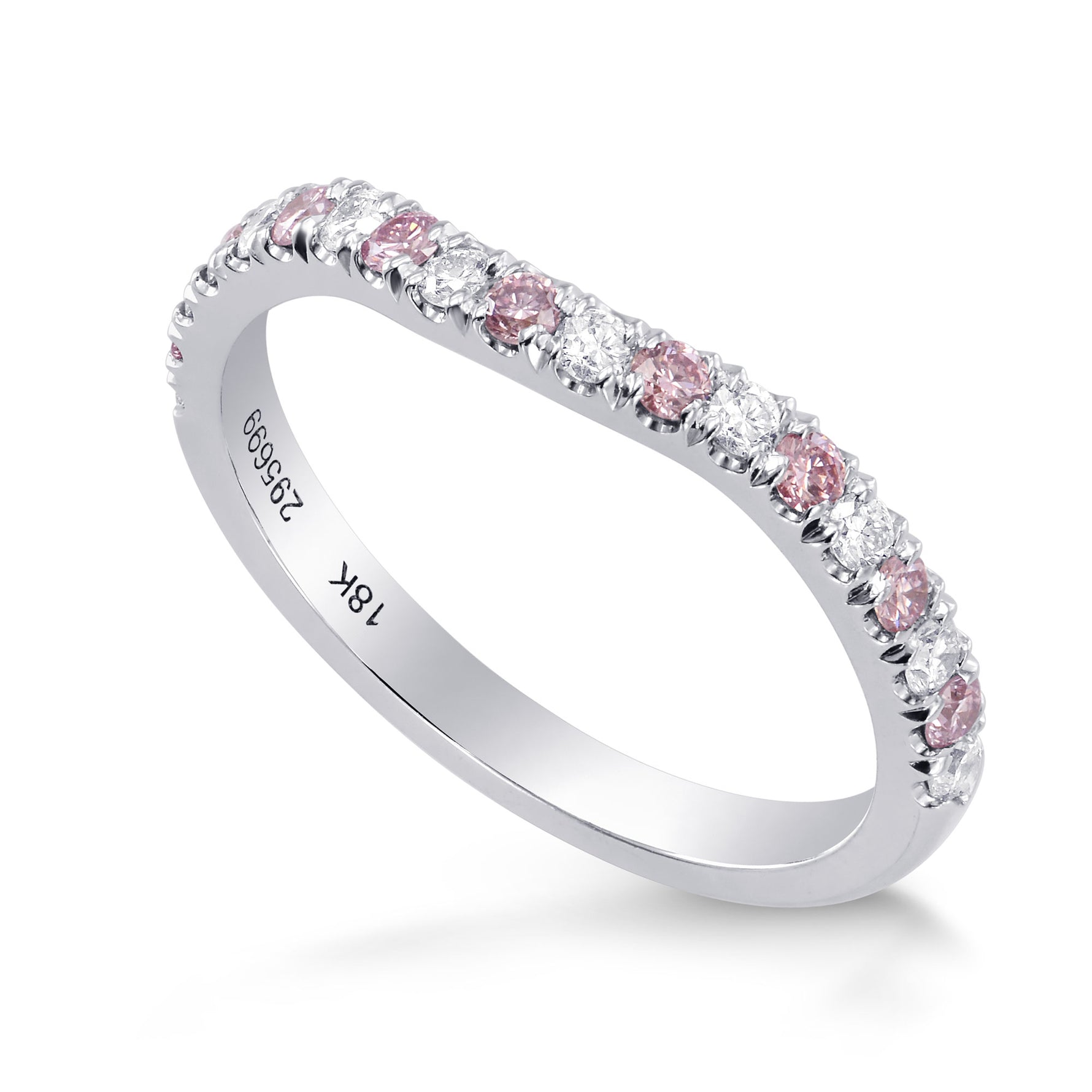 Contoured Pink and White Diamond Wedding Band Ring