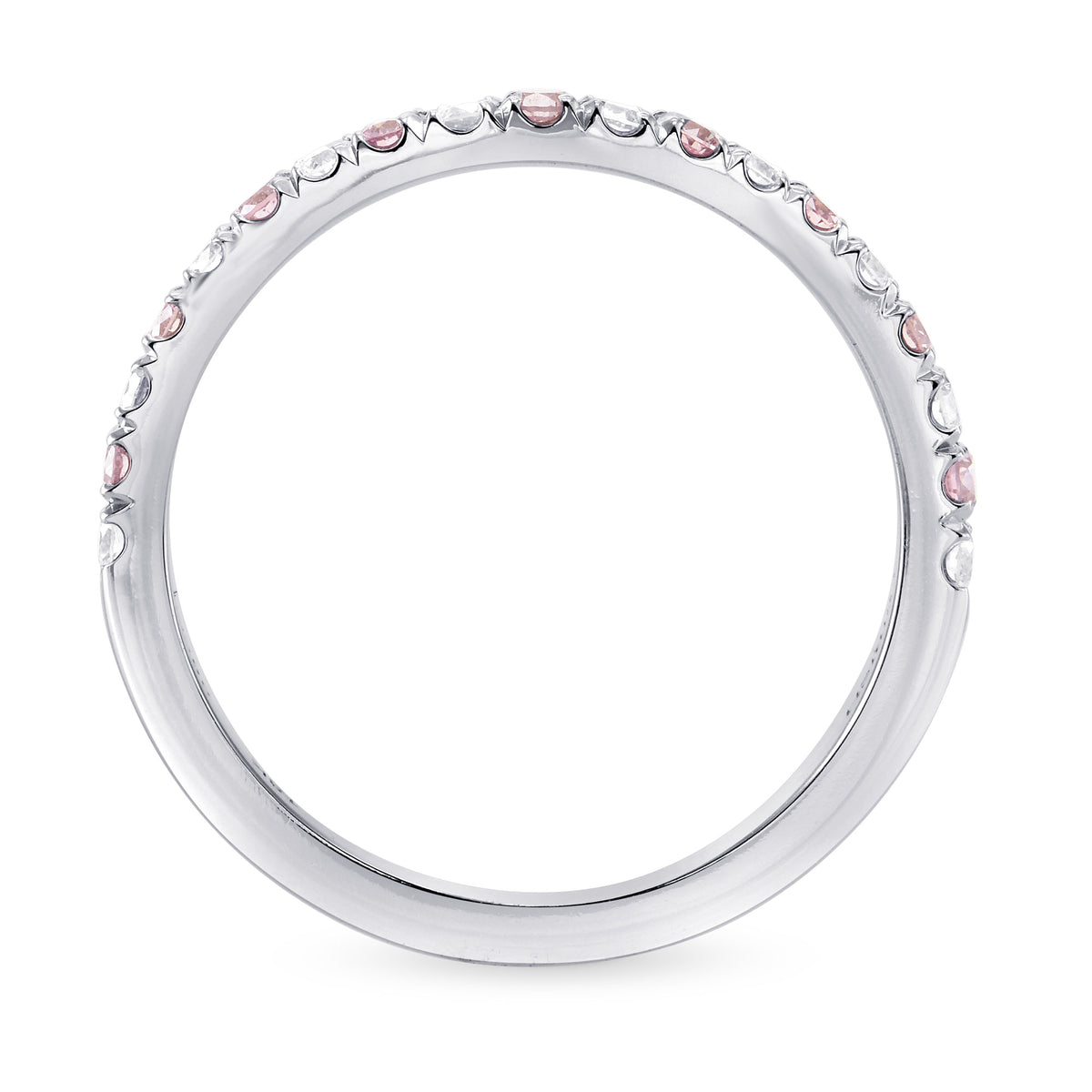 Contoured Pink and White Diamond Wedding Band Ring