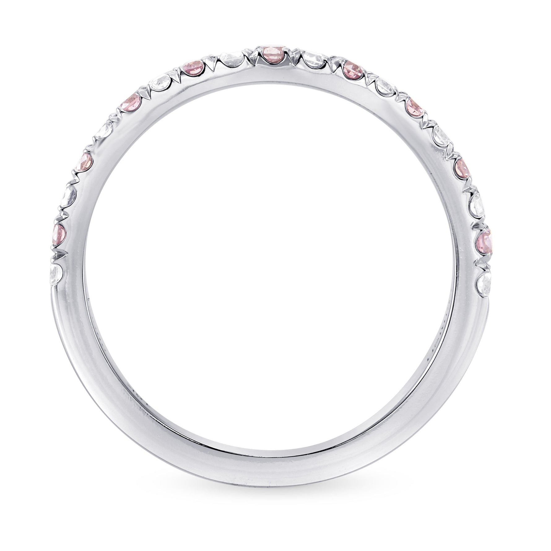 Contoured Pink and White Diamond Wedding Band Ring
