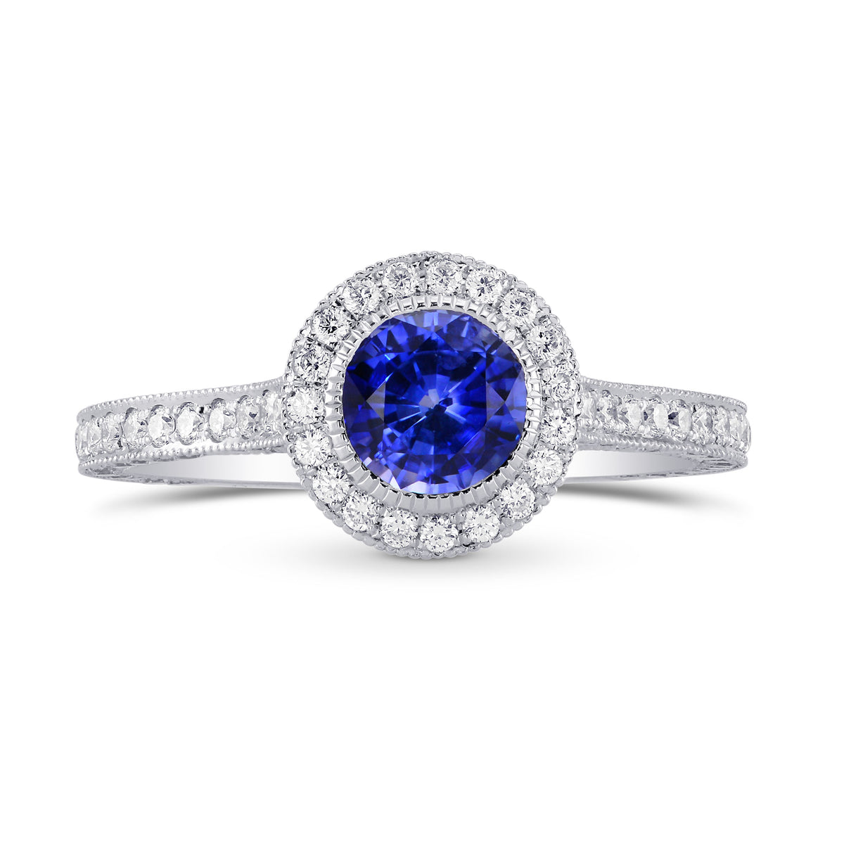 Custom Round Sapphire & Diamond Halo Ring