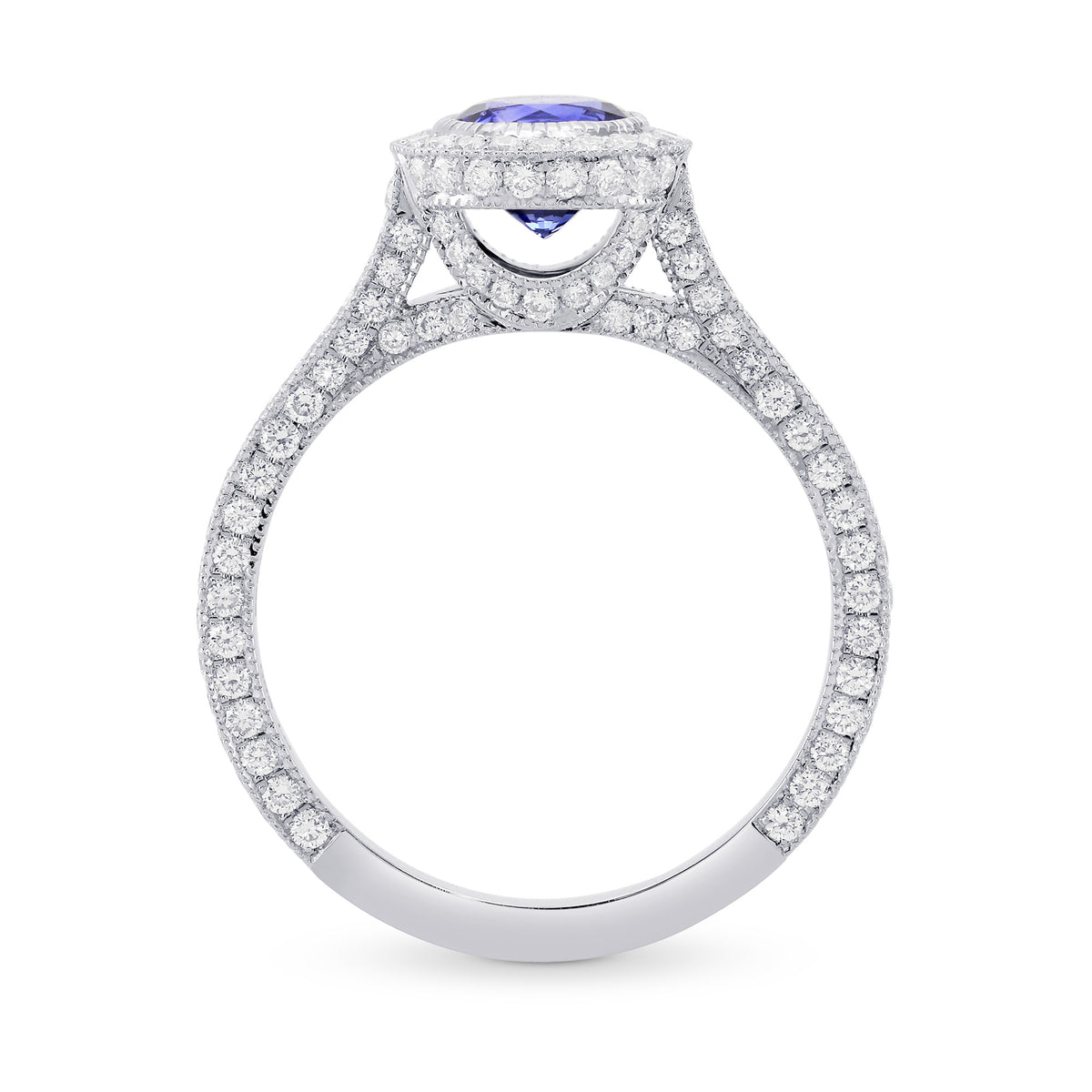 Custom Round Sapphire & Diamond Halo Ring