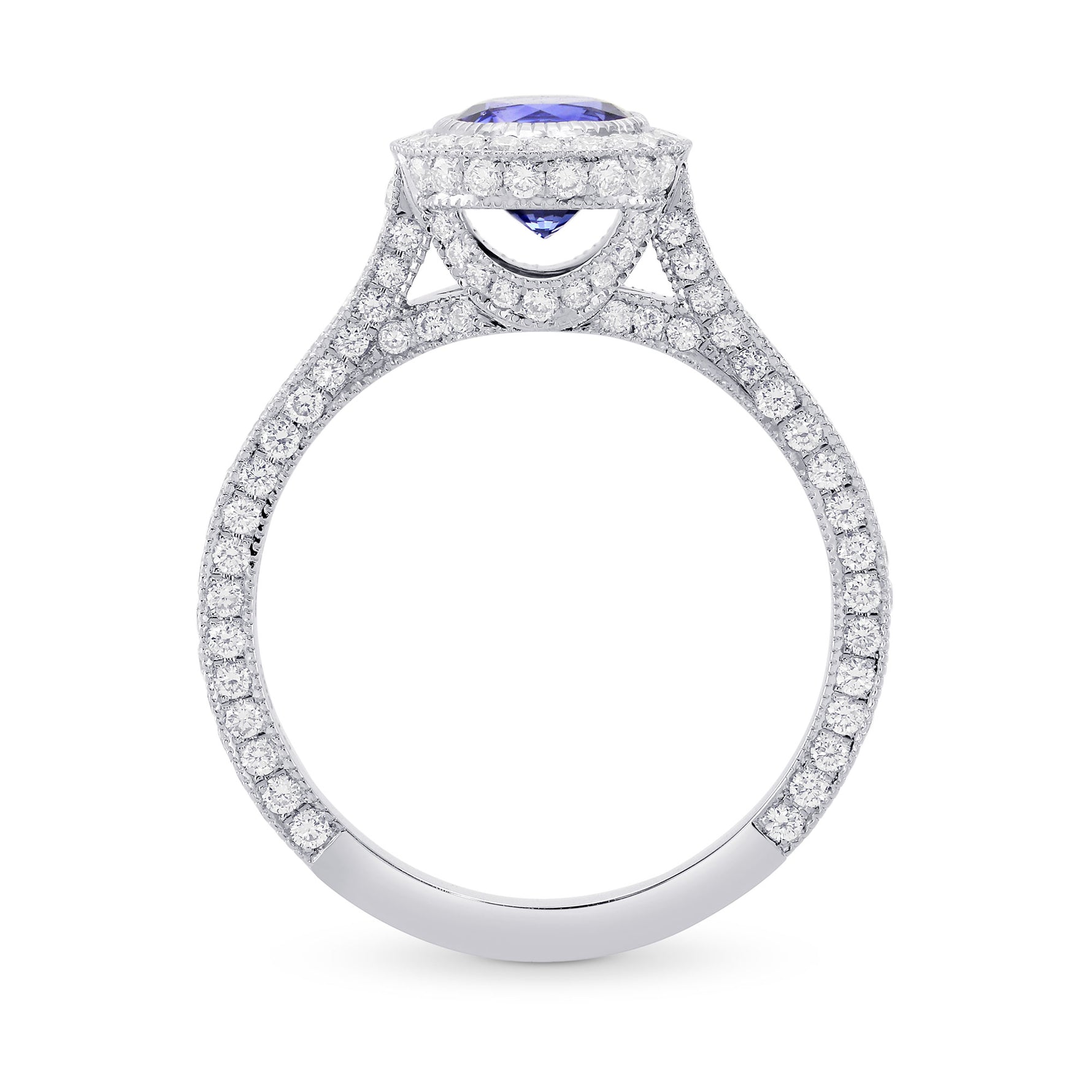 Custom Round Sapphire & Diamond Halo Ring