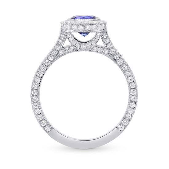 Custom Round Sapphire & Diamond Halo Ring