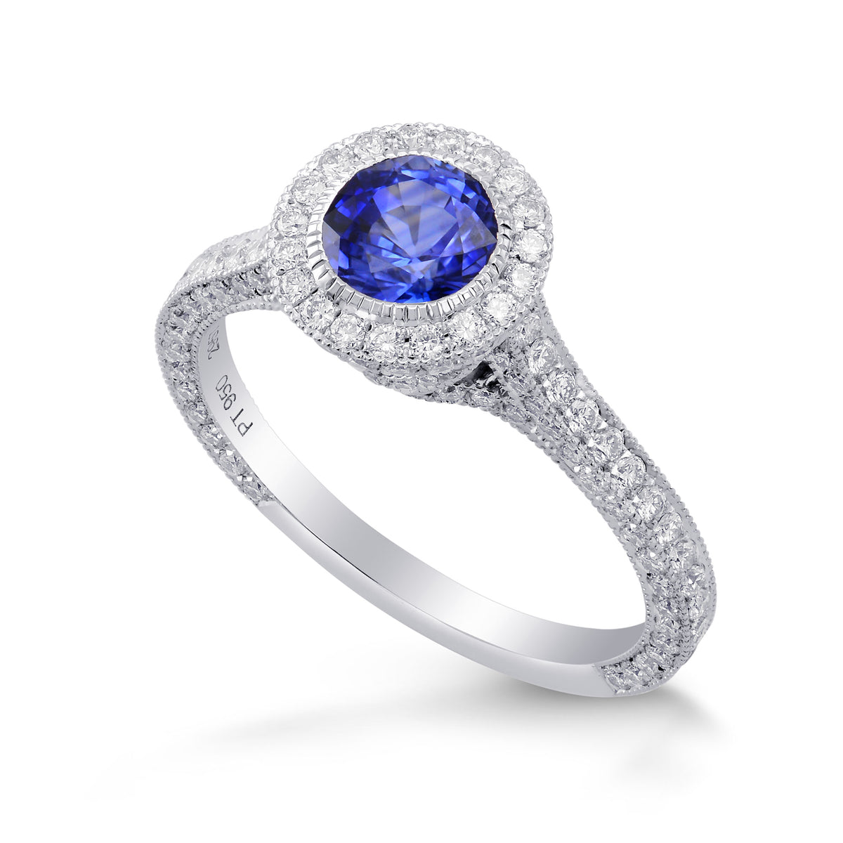 Custom Round Sapphire & Diamond Halo Ring
