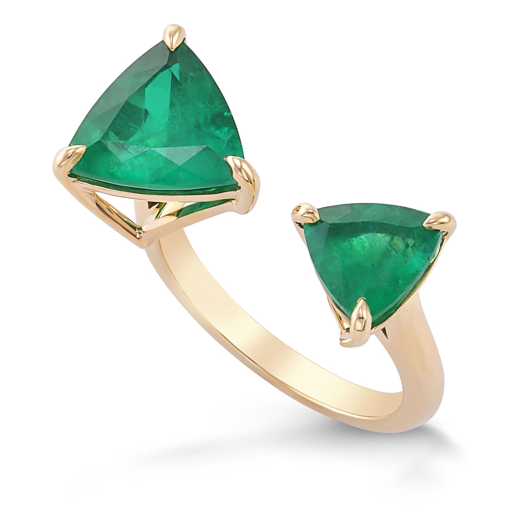 Colombian Emerald Trilliant Two-Stone Cuff Ring - 3