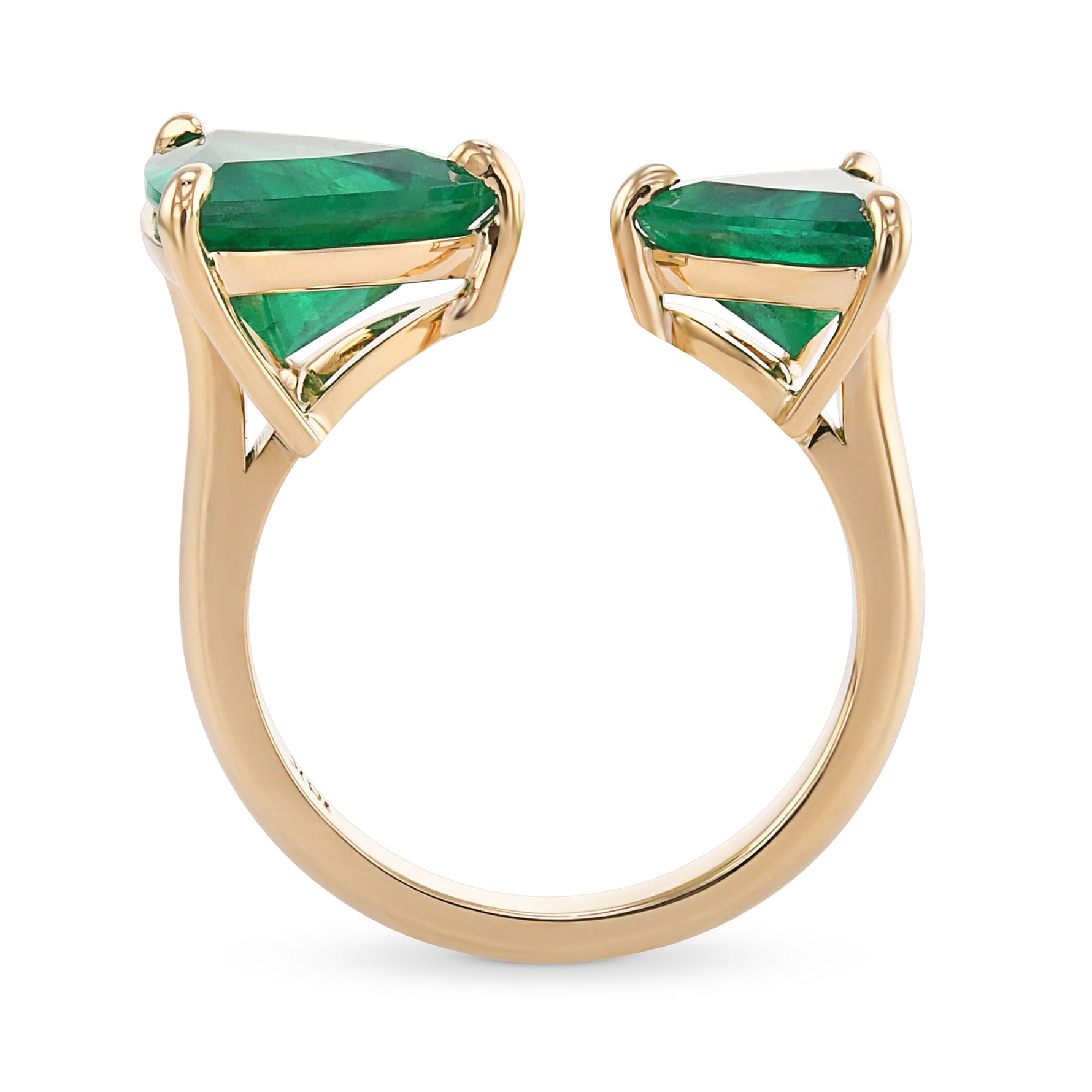 Colombian Emerald Trilliant Two-Stone Cuff Ring - 2