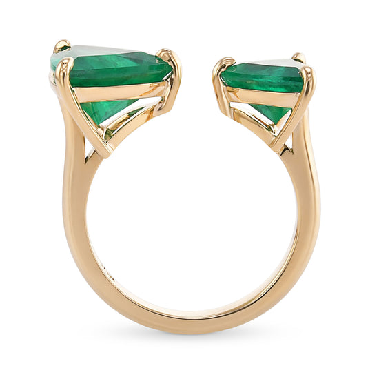 Colombian Emerald Trilliant Two-Stone Cuff Ring - 2