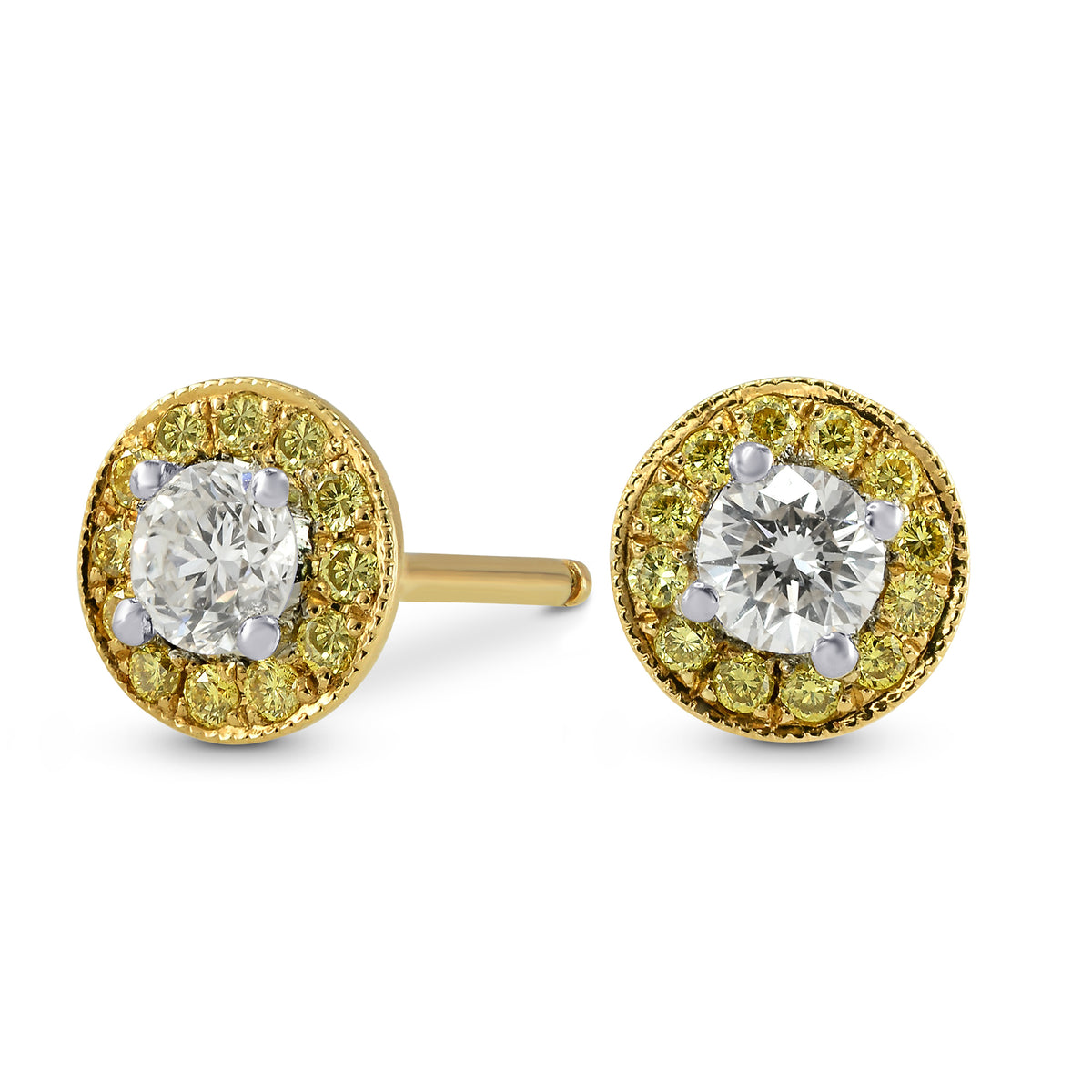Round White and Fancy Vivid Yellow Diamond Earrings