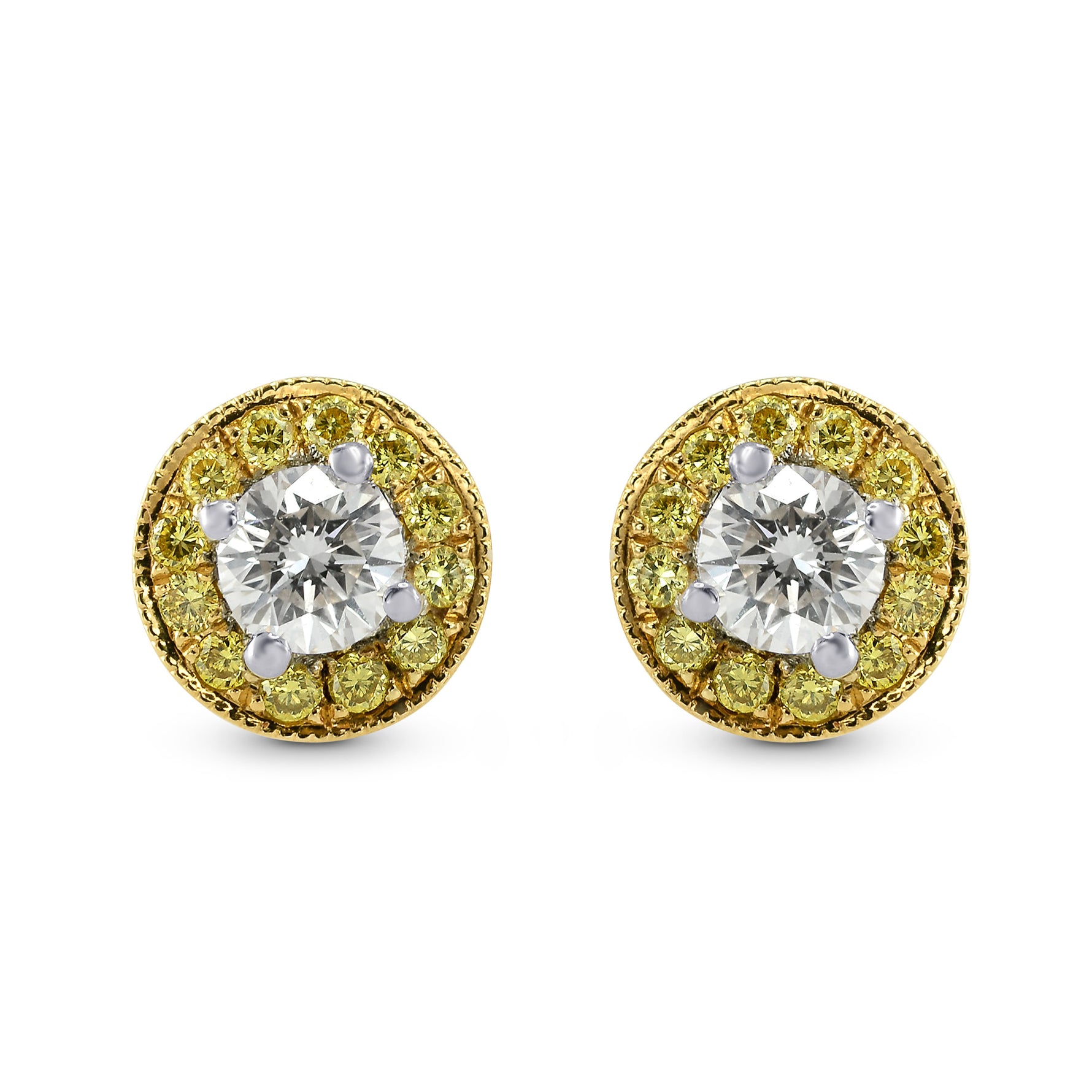 Round White and Fancy Vivid Yellow Diamond Earrings