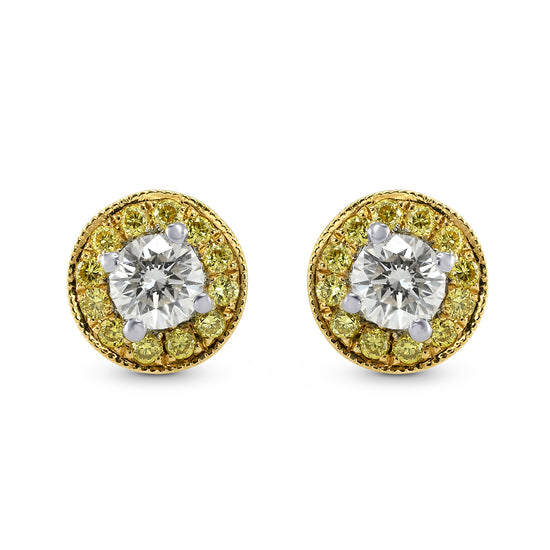 Round White and Fancy Vivid Yellow Diamond Earrings