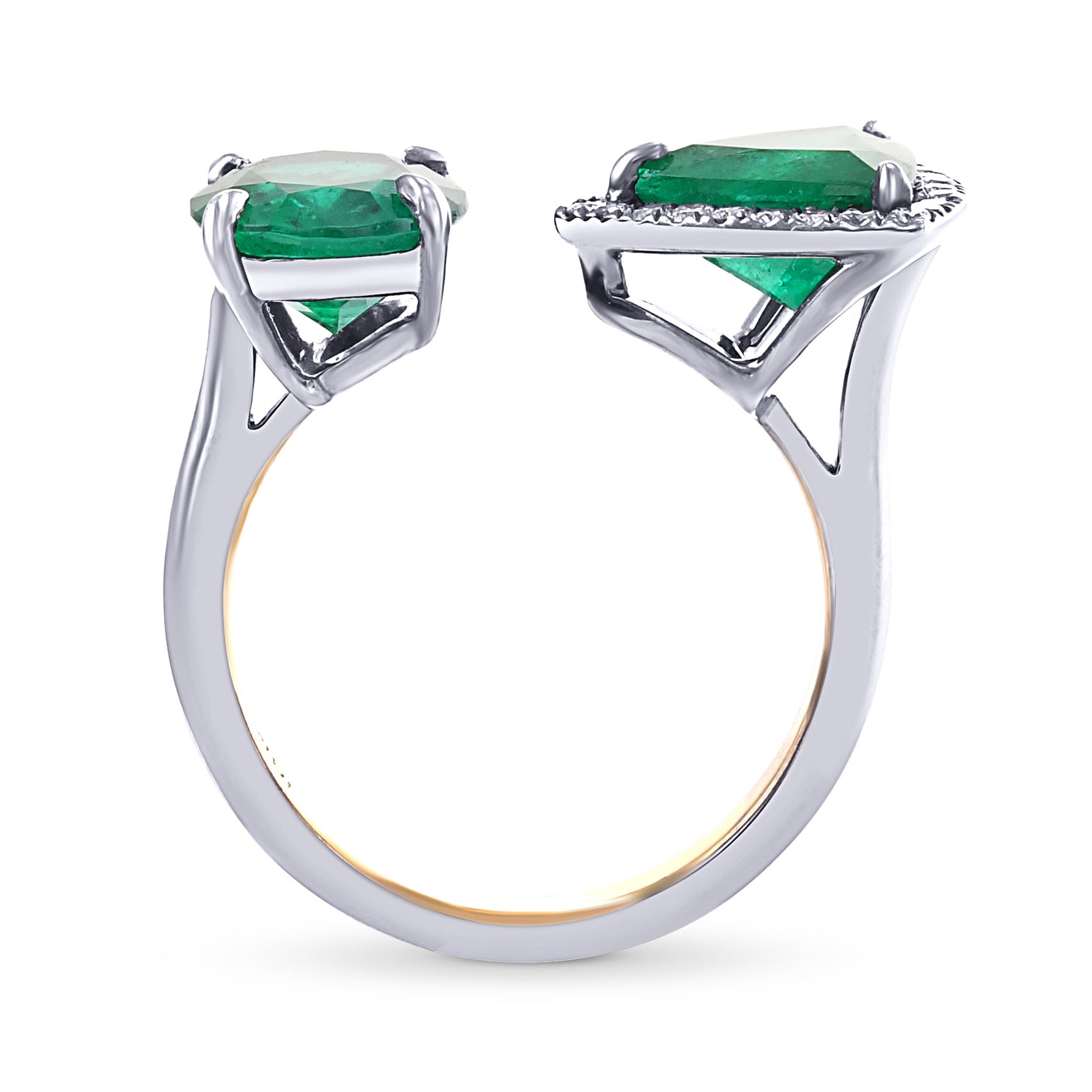Two-stone Trilliant and Oval Emerald Ring - 2