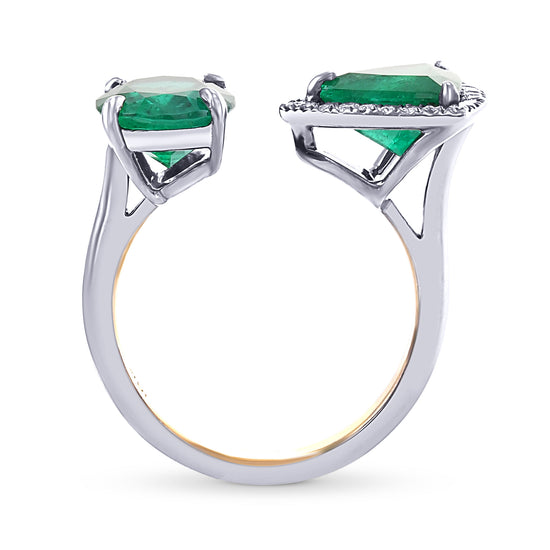 Two-stone Trilliant and Oval Emerald Ring - 2