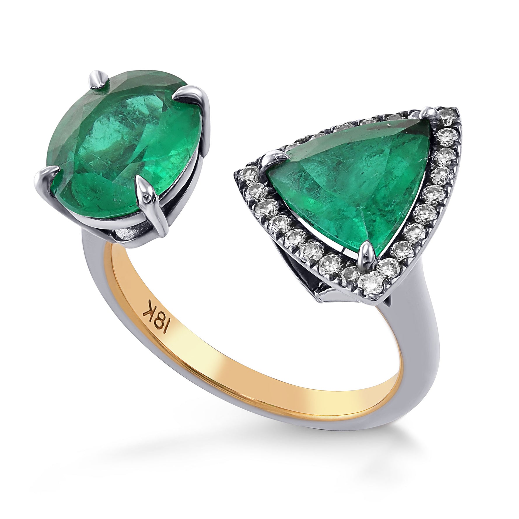 Two-stone Trilliant and Oval Emerald Ring - 3