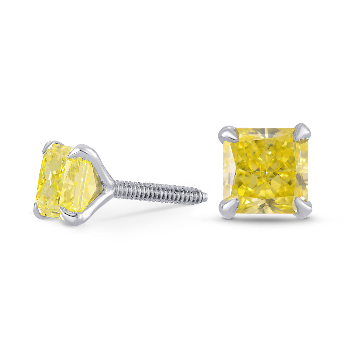 Fancy Intense Yellow Radiant Diamond Stud Earrings