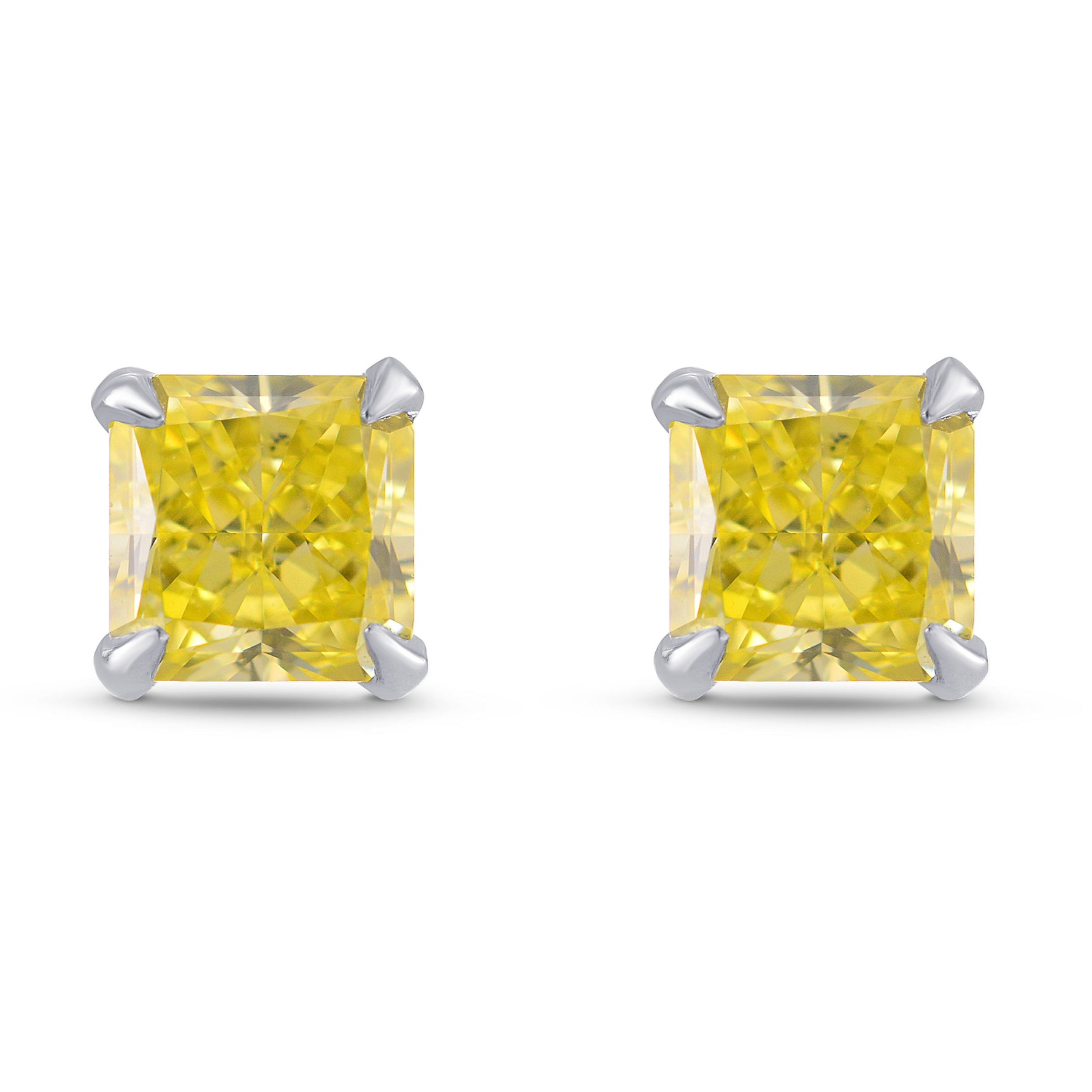 Fancy Intense Yellow Radiant Diamond Stud Earrings