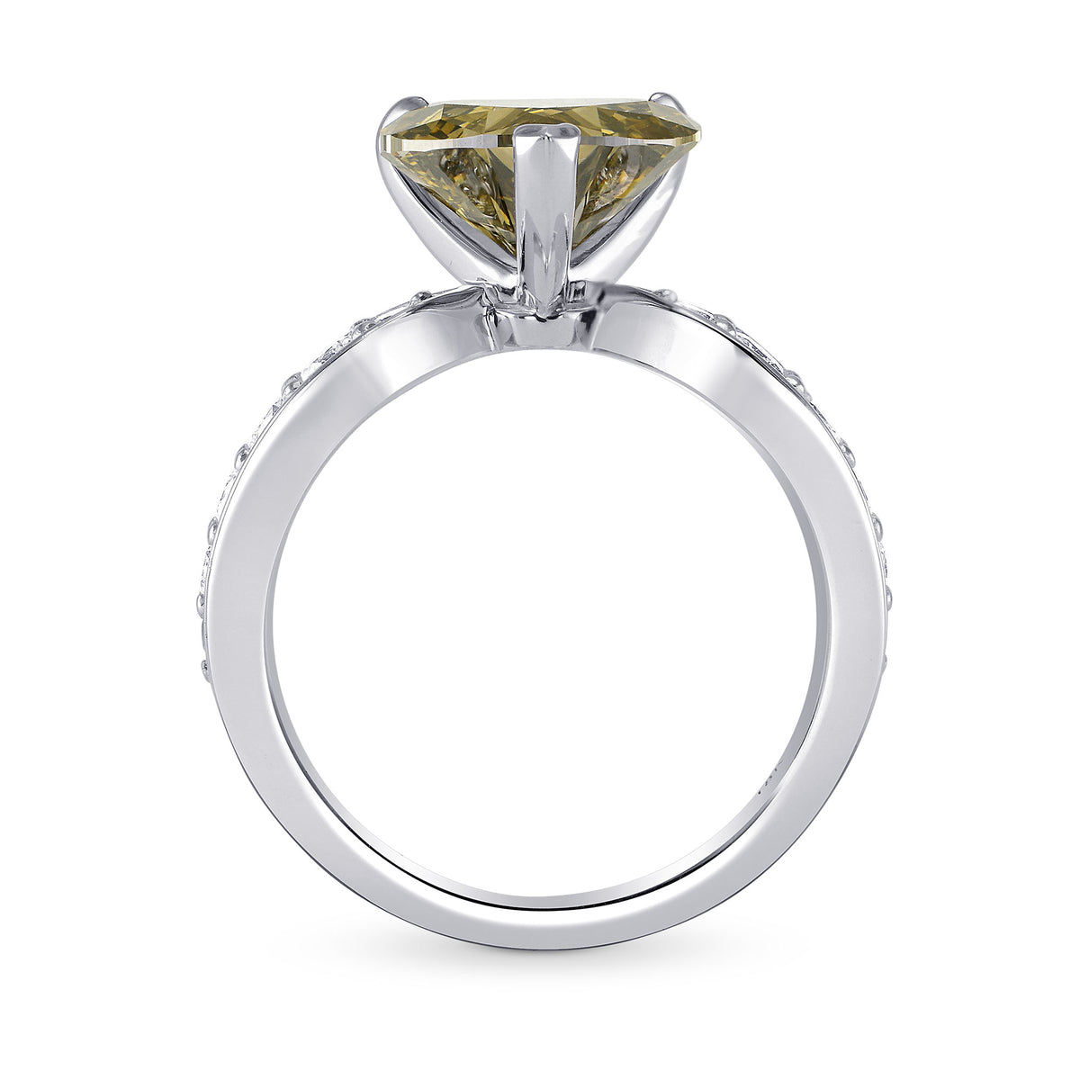 Fancy Dark Gray Greenish Yellow Heart Diamond Ring