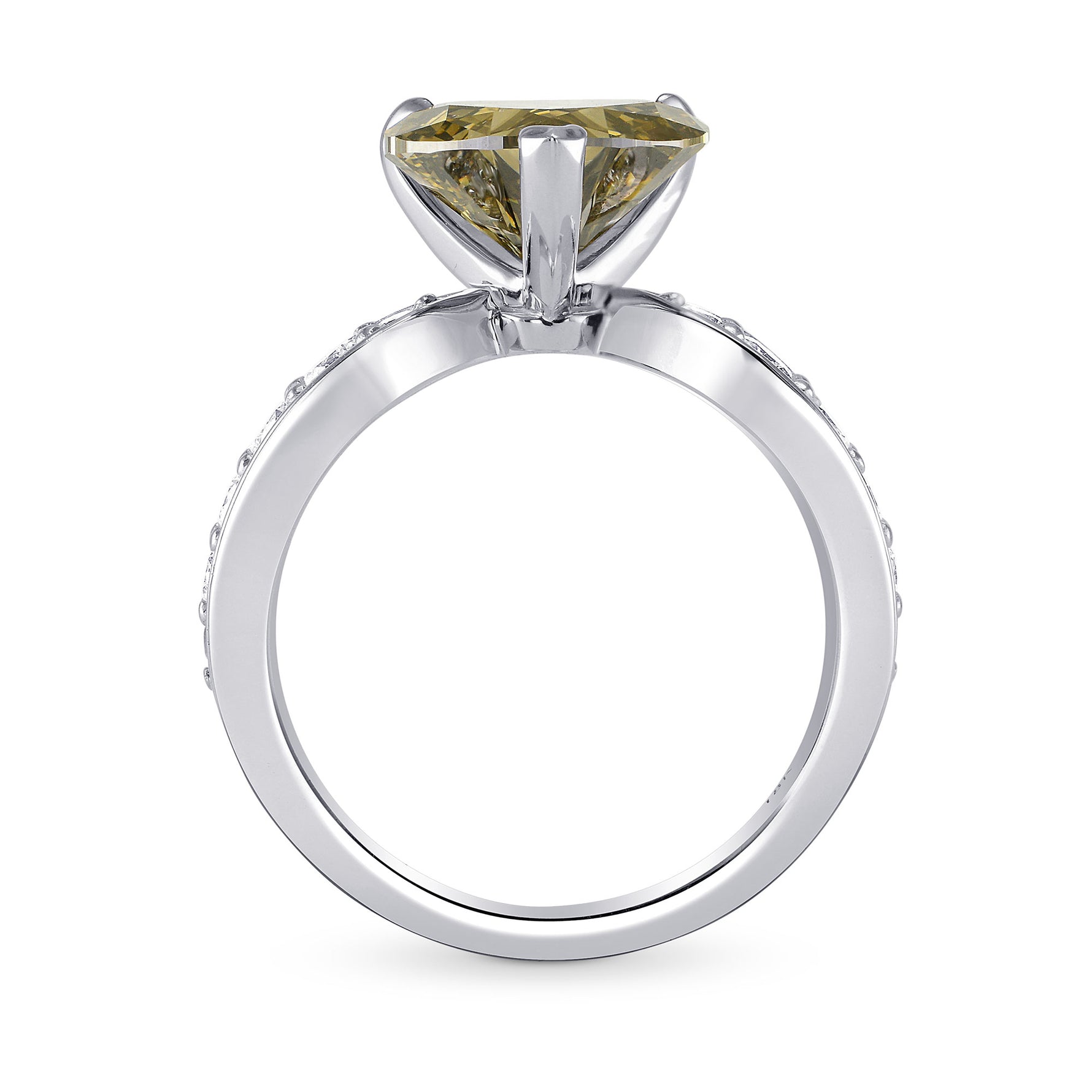 Fancy Dark Gray Greenish Yellow Heart Diamond Ring