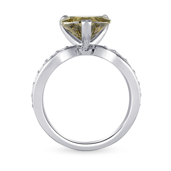 Fancy Dark Gray Greenish Yellow Heart Diamond Ring