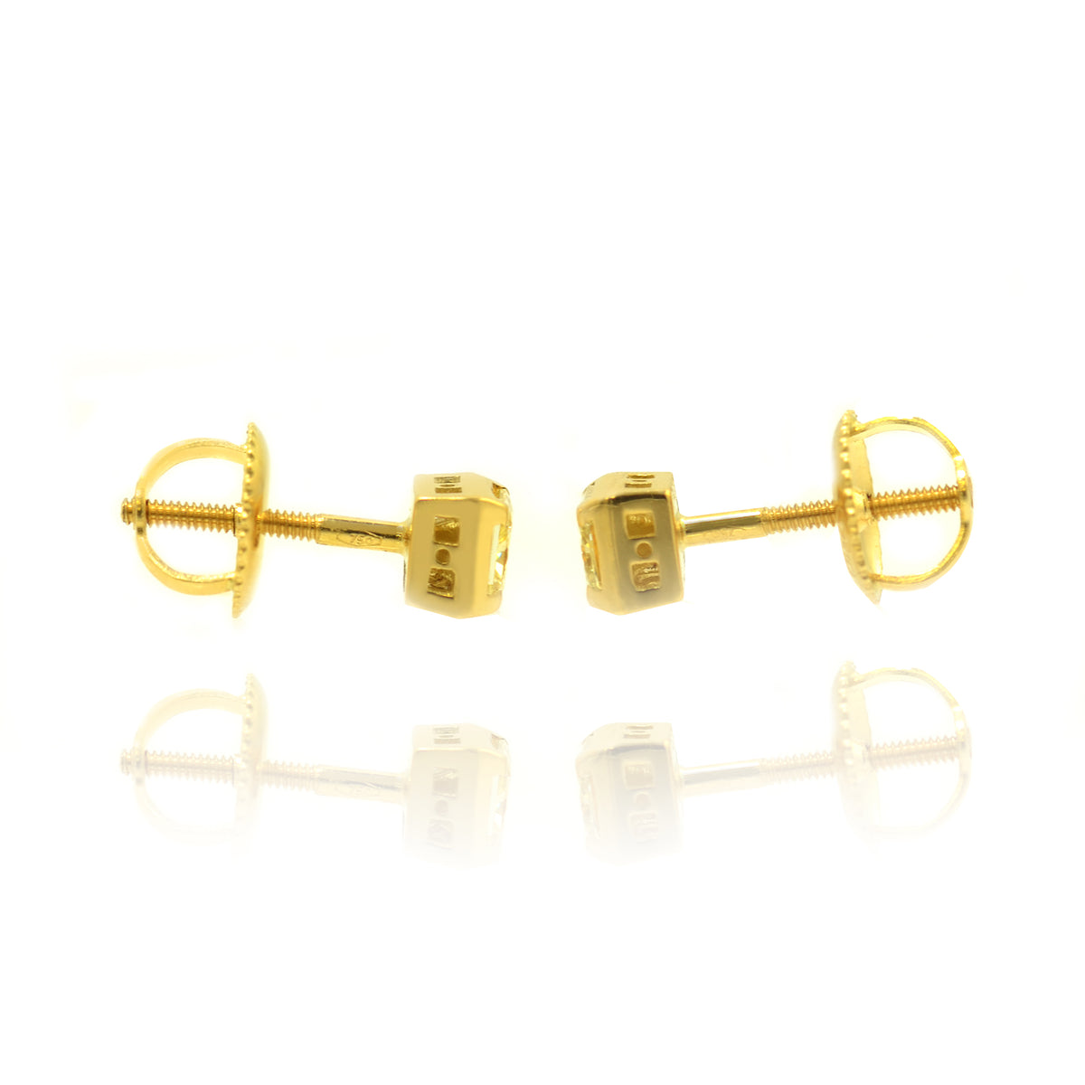 Fancy Yellow  Radiant  Diamond Stud Earrings set in 18K Gold