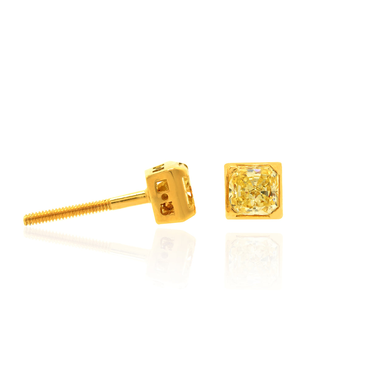 Fancy Yellow  Radiant  Diamond Stud Earrings set in 18K Gold