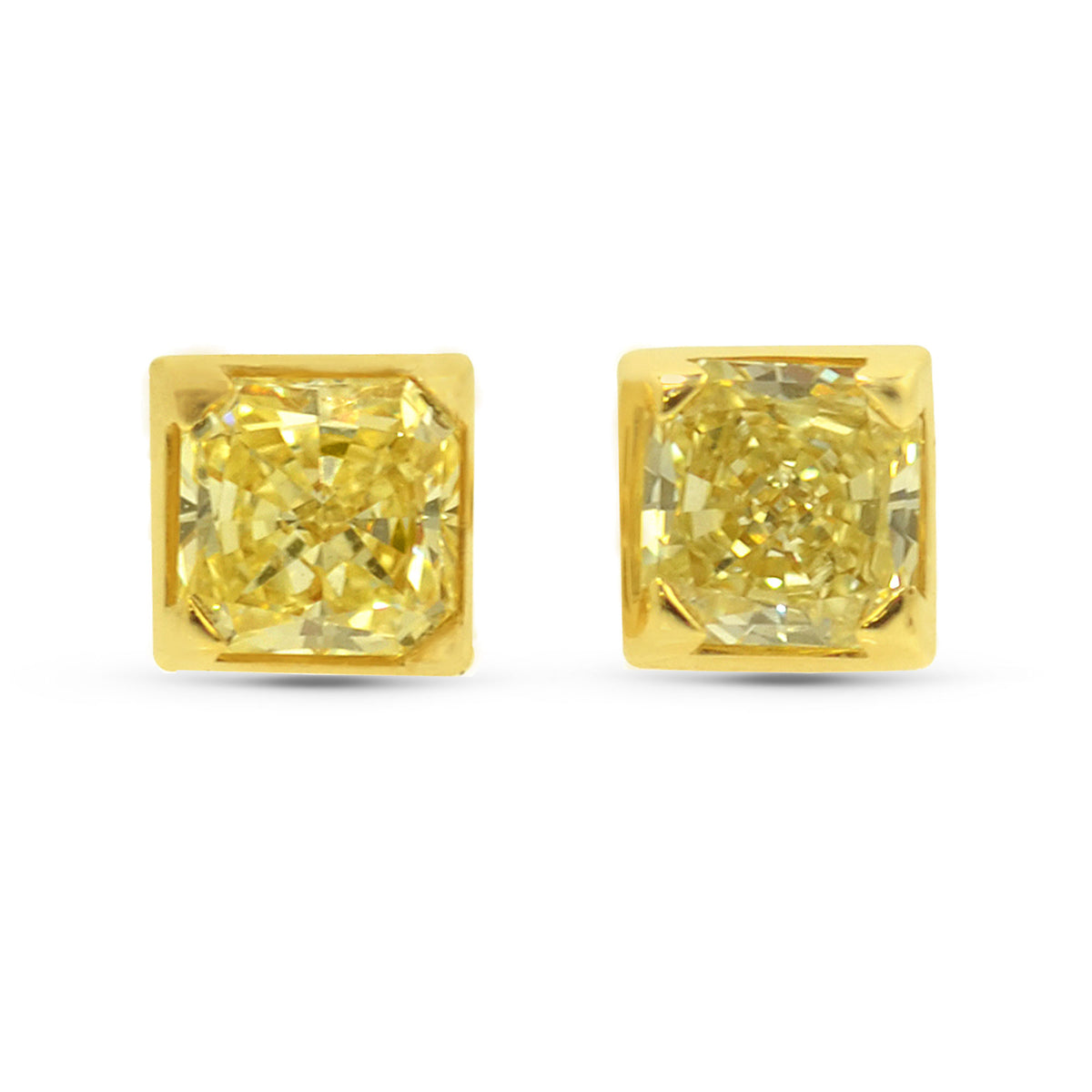 Fancy Yellow  Radiant  Diamond Stud Earrings set in 18K Gold