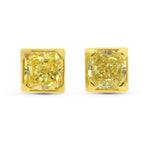 Fancy Yellow  Radiant  Diamond Stud Earrings set in 18K Gold