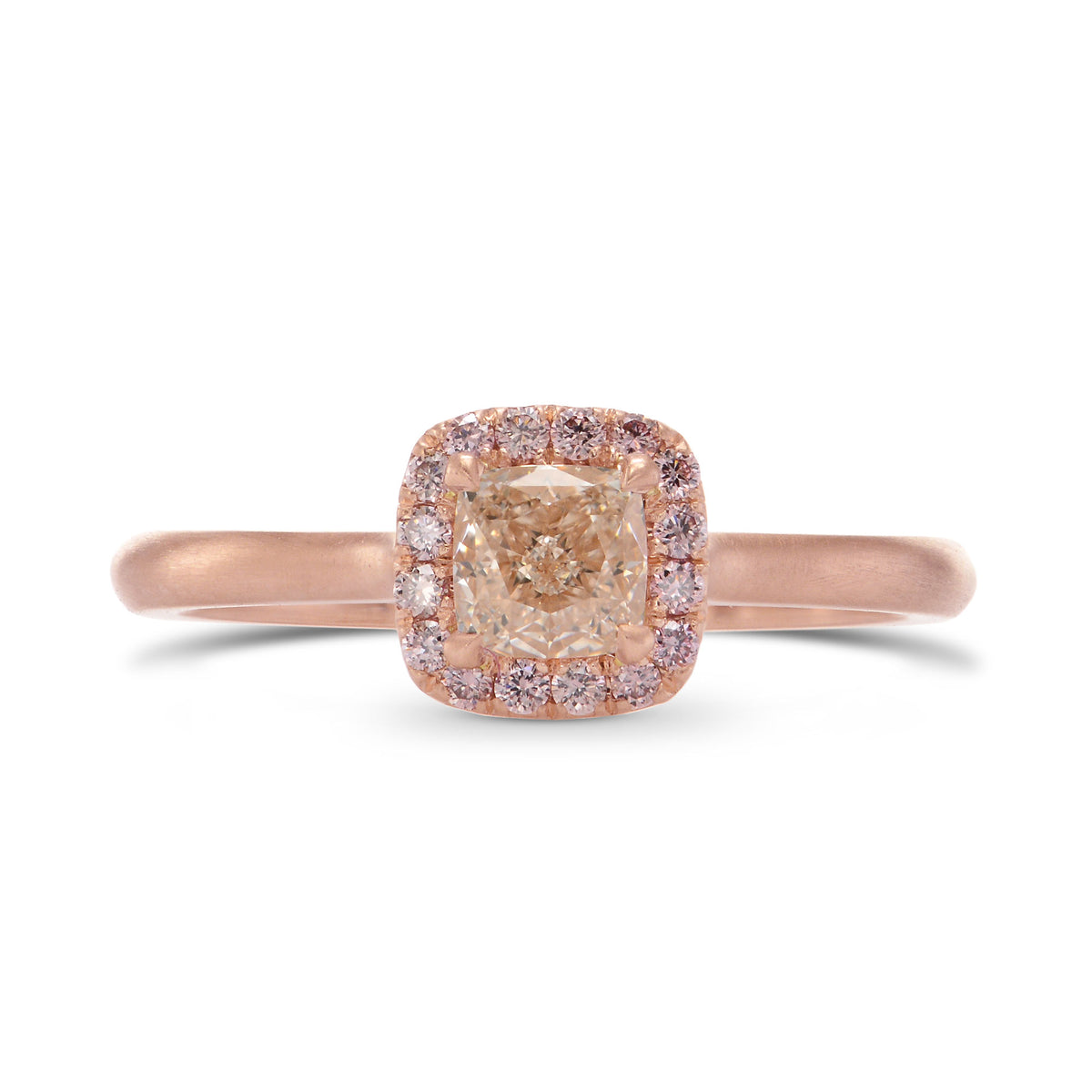 Light Brown Pink Cushion Diamond Halo Ring