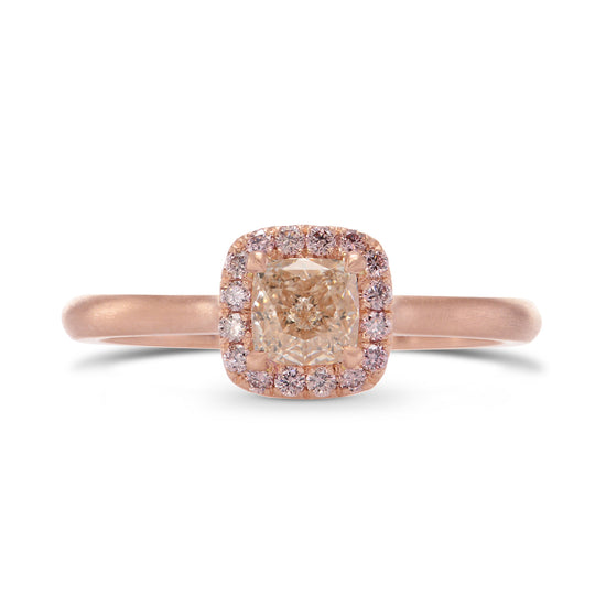 Light Brown Pink Cushion Diamond Halo Ring