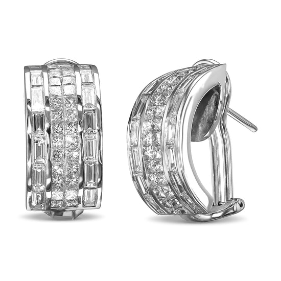 Princess and Baguette Colorless Diamond Hoop Earrings - 2